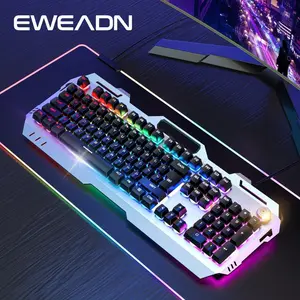EWEADN Wired Gaming Keyboard, LED Backlit 104 Keys Full-size Silent Keyboard, Ergonomic Keyboards with Knob Switch for Desktop Computer and Notebook, Rainbow Keyboard