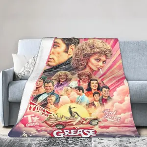 Grease Movie Blanket Ultra-Soft Flannel Bed Blanket Featuring Classic 50s Romance And Musical Aesthetic, Ideal Sofa Throw For Movie Nights, Warm Travel Blanket, And Trendy Room Decor For Nostalgic Fans
