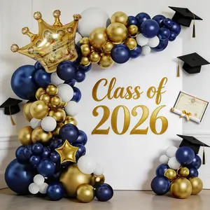 118Pcs Crown Balloon Arch Set, 2026 Graduation Navy Blue, White and Gold Balloons with Gold Crown Balloons, Perfect for Graduation Ceremonies, Bachelor Parties, and Birthday Party Decorations.