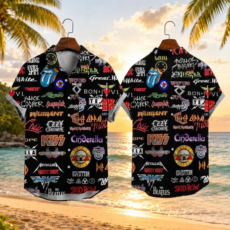 Rock Band Hawaiian Shirt, Music Inspired Aloha Shirt, Concert Festival Outfit, Unisex Summer Beach Shirt, Music Lover Gift