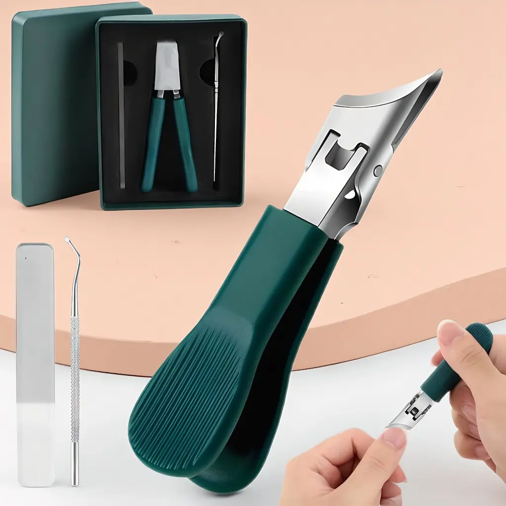 3-Piece Green Eagle Beak Clipper Set - 3 Sizes, Large Opening, Anti-Splash Beveled Design, Curved Non-Slip Handles, Travel-Size Nail Tools for Thick & Hard Nails, Home Manicure Supplies