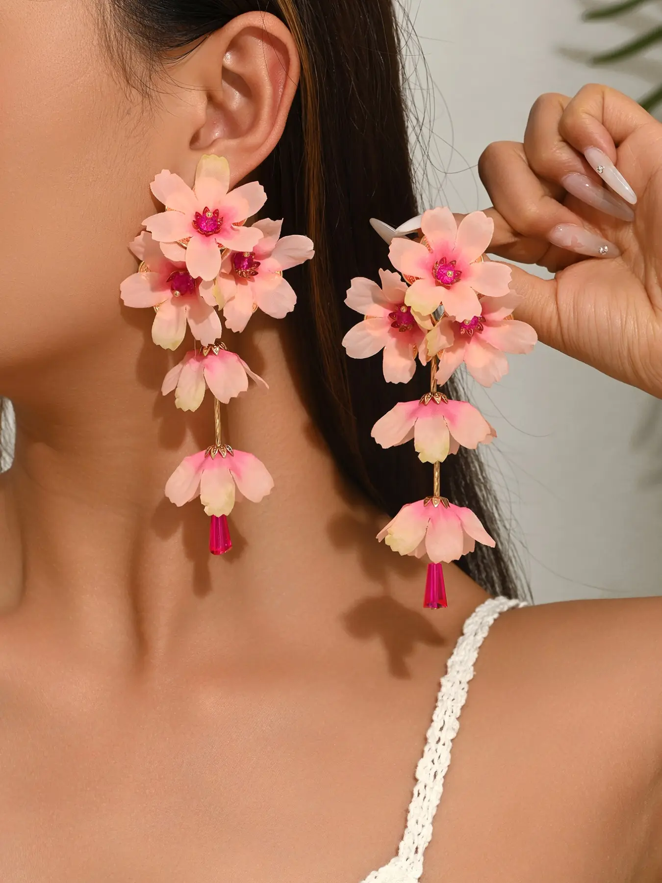Pink Floral Drop Earrings, Boho Statement Flower Dangle Earrings, Dangling Earrings for Women, Multiple Colors Available, Lightweight Petal Design, Perfect for Weddings, Bridal Events, Vacations & Parties, Trendy Summer Jewelry