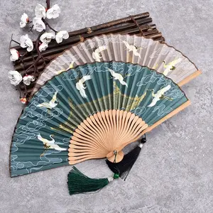 Ancient Traditional Style Song Dynasty Emperor Huizong Crane Fan Hanfu Portable Folding Fan, Elegant Dance Prop & Cultural Artwork Gift, Convenient Handheld Decorative Fan