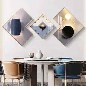 Homary 3Pcs Modern Geometric Wall Clock Decor Set Canvas Painting Wall Clocks with Gold Frame Homary 3Pcs Modern Geometric Wall Clock Decor Set Canvas Painting Wall Clocks with Gold Frame