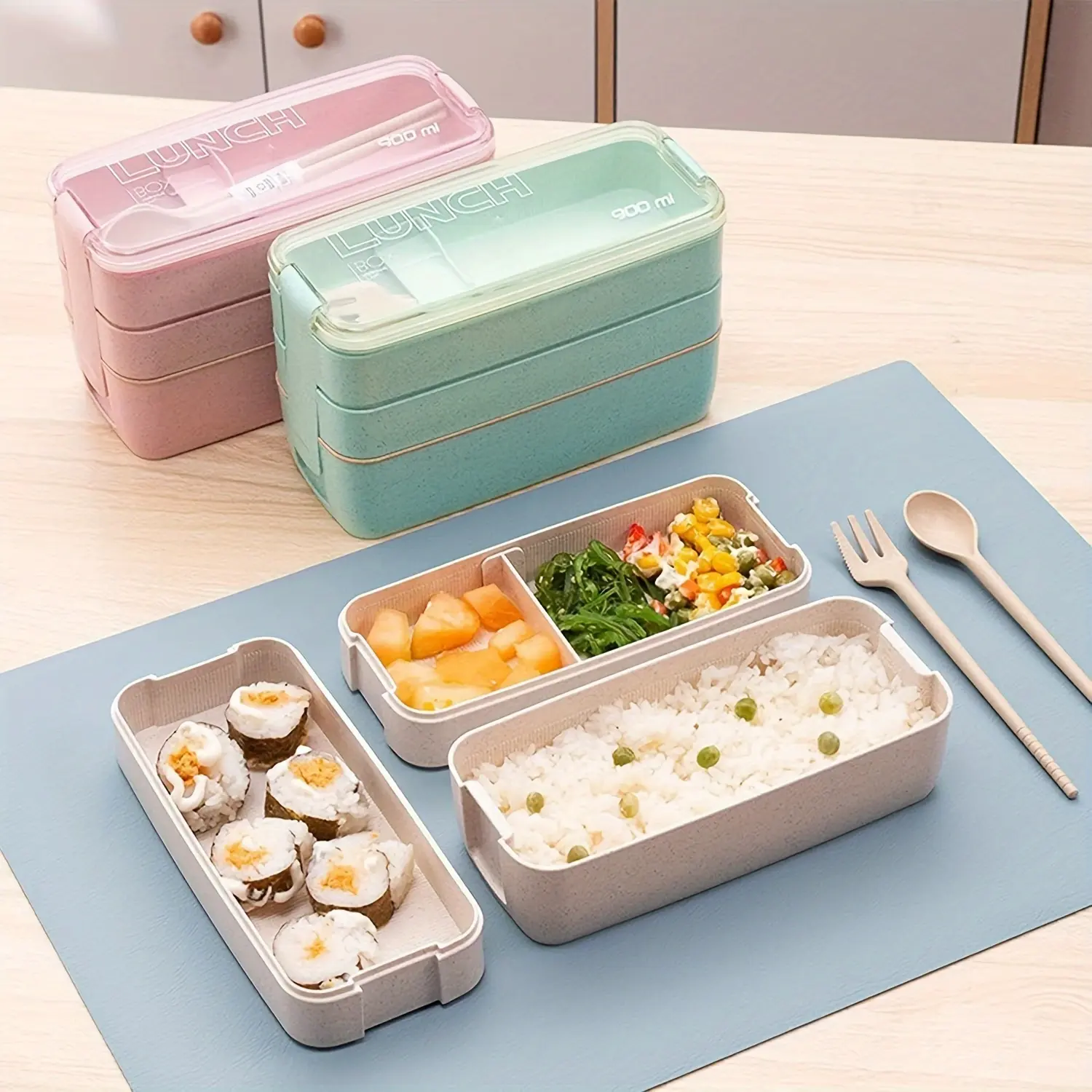 Portable Bento Box, 3-layers Lunch Box, Stackable Plastic, Food Storage Tableware Outdoor Home Kitchen Accessories For Adults & Kids
