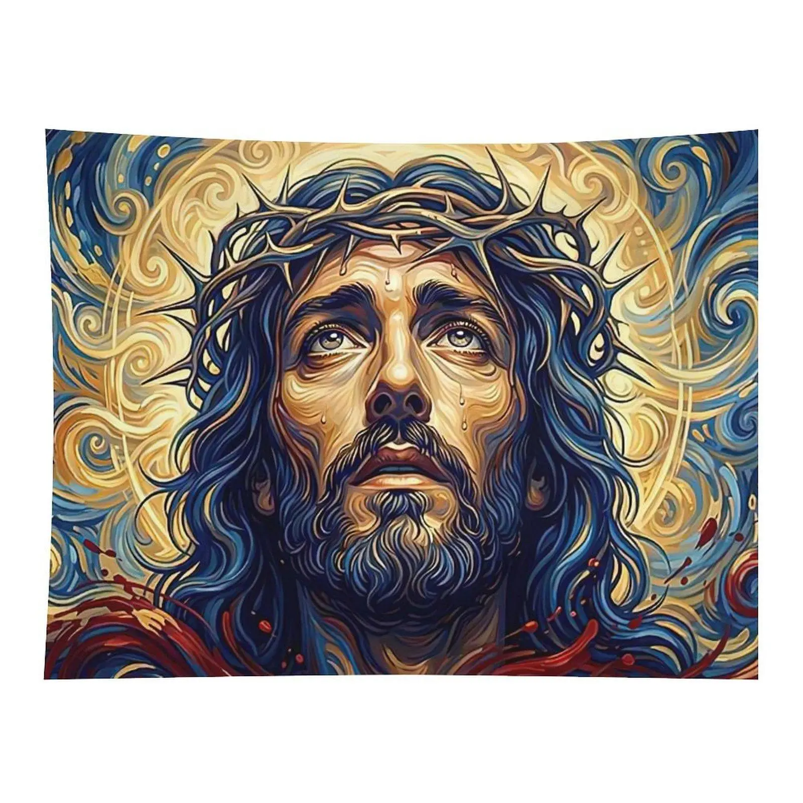 Jesus Crown of Thorns Portrait Tapestry Christian Wall Hanging Decor