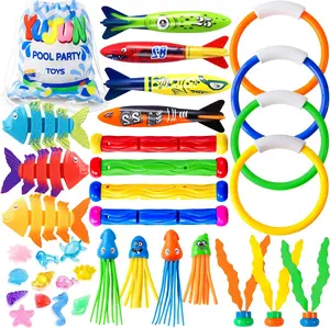 35PCS Pool Diving Swimming Toys, Summer Underwater Game Toys with Pool Fishes Dive Sticks Rings Gems Storage Bag for Kids Swim Birthday Party Favors