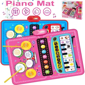 Piano Mats, 3-in-1 Animal Musical Play Mat with Piano & Drum for Montessori Sensory Early Educational Musical Learning Toys, Ideal Birthday Christmas Toy for Baby Girls, Boys, Toddlers, Ages 1-4 Years Old