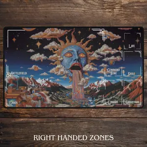 TCG Playmat Surreal Sun Face MTG Playmate Commander Deskmat & Mousepad Layout With Zones – Office Accessories, Gaming Room Essential, Desk Decorations, Work Supllies, Gift for Her/Him – FASTSHIPPING