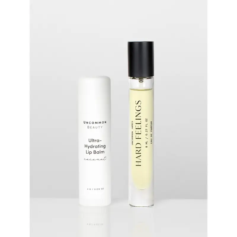 Travel Fragrance and Ultra-Hydrating Lip Balm Duo - Hard Feelings Eau De Parfum and Uncommon Beauty