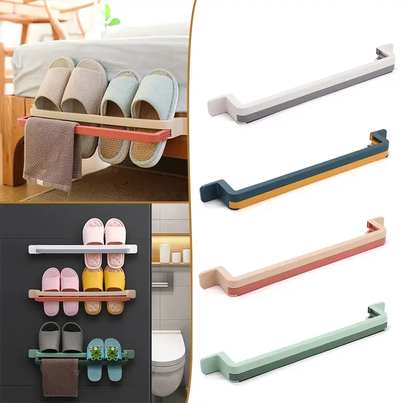 Slippers Rack Self Adhesive Punch-Free Wall-Mounted Bedroom Bathroom Slippers Sneakers Hanging Rack Home Zapatero Sapateira Non-metal deviss