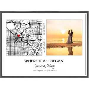 [Photo Frame] Where It All Began Custom Map, Customized Canvas Print with Your Photos, Personalized Anniversary Couple Gift, Christmas Gift