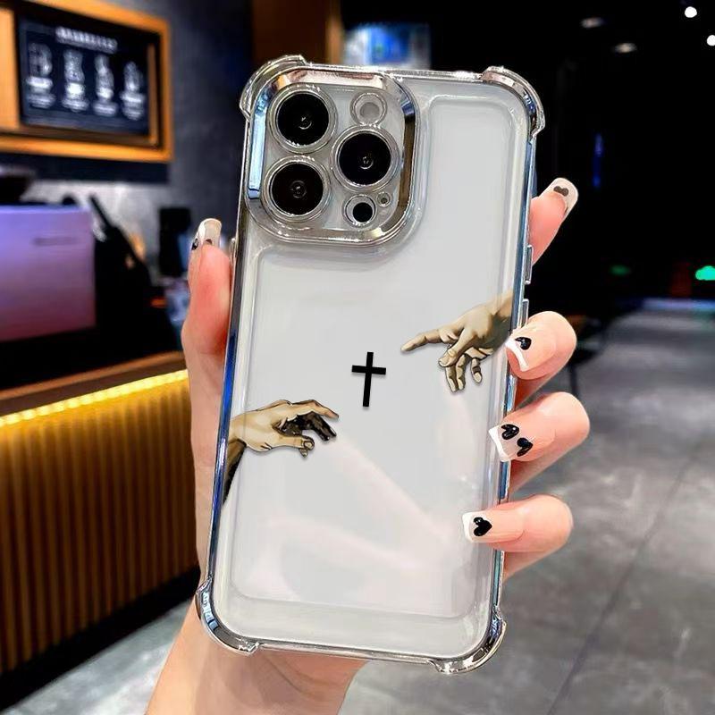 Reaching Hands Art Cross TPU Smartphone Case for iPhone 12-17, 4 Reinforced Corners for Fall Buffering Protection, Wear-Resistant Ink to Prevent Pattern Fading, Durable Cellphone Accessory, Casing, Iphone 17