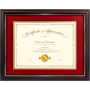 Red Diploma Frames 11x14 with Mat - Certificate Frame 8.5x11 Inch with Mat - 11x14 Inch Without Mat - For Document Photo Double Mat Red with Gold Rim