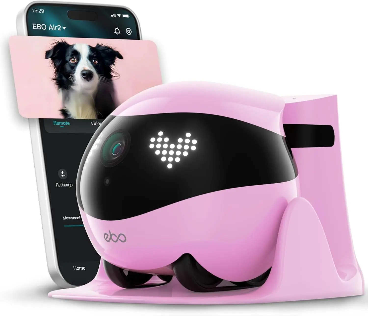 EBO Air 2 FamilyBot Indoor Security Camera Robot 2K Pet Camera Movable Home Robot Custom Facial Expression Auto-Recharge Battery-Operated 2-Way Talk Night Vision Robin Pink
