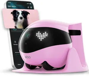 EBO Air 2 FamilyBot Indoor Security Camera Robot 2K Pet Camera Movable Home Robot Custom Facial Expression Auto-Recharge Battery-Operated 2-Way Talk Night Vision Robin Pink