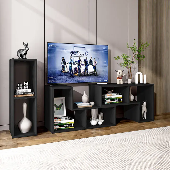 Vallmore 3 Pieces Modular TV Stand Expandable Entertainment Center Corner Media Console Table with Open Storage Shelves for 50 55 60 65 Inch TV