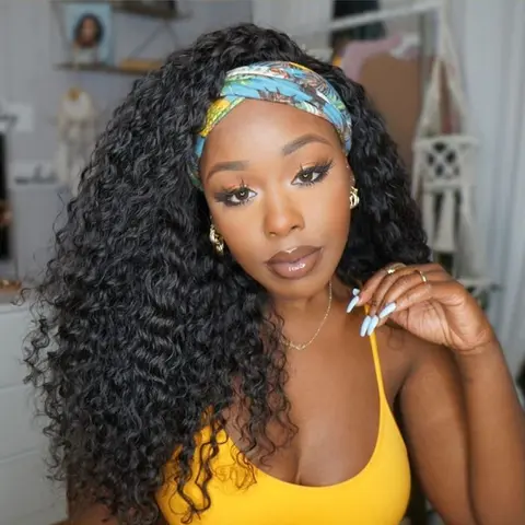 BLING HAIR Female 180% High-Density Glueless Headband Kinky Curly Wig - Authentic Human Hair, Smooth, 14-26 Inch, 170-190g Full Machine-Made Hairpiece for Women