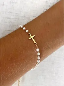Simple Cross Pendant Bracelet Cross Charm Bangle Dainty Simple Tiny Cross Bracelet For Women Girls For Christmas Gift All-match & Exquisite Religious Jewelry gift For Summer Stackable Bracelets