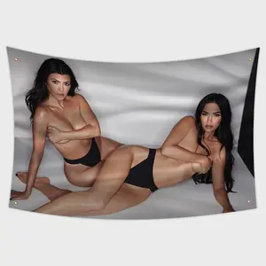 Megan Fox & Kourtney Kardashian Y2K Feminine Duo Tapestry, Punk Glam Aesthetic Flag, Rock Babe Vibes Wall Decor, Trendy Room Banner
