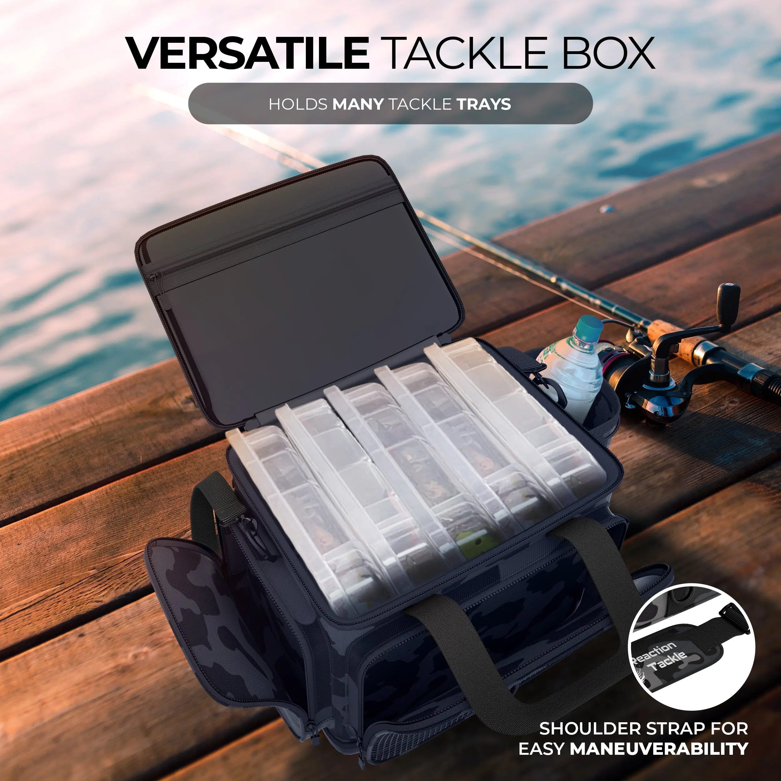 Camo Fishing Tackle Bag - Water-Resistant Storage for (6) 3600 Trays - Reaction Tackle - TikTok Shop Camo Fishing Tackle Bag - Water-Resistant Storage for (6) 3600 Trays - Reaction Tackle - TikTok Shop