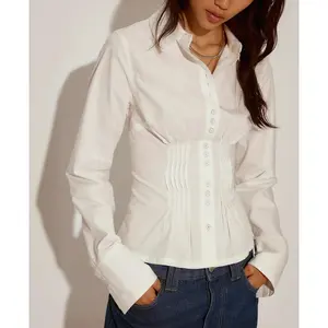 Women's Button Down Shirt 100% Polyester Long Sleeve Workwear Fashionable Office Wear