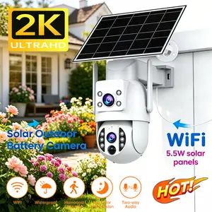 【JOOAN Solar WiFi cctv Security Camera】2K HD Outdoor Wireless Camera with Spotlight PIR Motion Detection Color Night Vision Waterproof IP66 Dual Lens 360° PTZ No Blind Spot Auto Tracking 24/7 Live View Two-Way Audio Siren Alarm Alexa Compatible