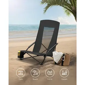 Portable Beach Chair, Folding Camping Chair With High Backrest, Cup Holder, Outdoor Picnic Chair, Lightweight, Heavy-Duty, Max. Load 330 Lb
