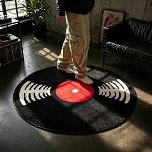 Vintage Vinyl Record Round Rug, Music Theme Living Room Bedroom Bedside Carpet, Unique Decor Mat for Sofa, Coffee Table, Bathroom, Indoor Decoration