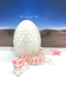 3D Printed Dragon with Egg, Articulated White and Pink Cherry Blossom Dragon, 12 Inches Fidget ADHD Autism Toy, Executive Desk Toy D017-WE
