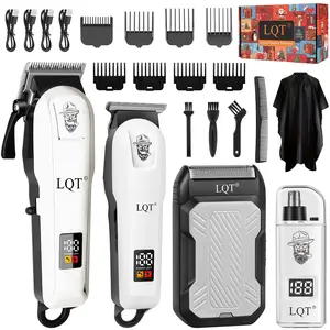 LQT White Hair Clippers Set 4PCS, Cordless Barber Clipper with Precision Trimmer, Electric Shaver and Nose Trimmer, Men’s Grooming Kit with USB Rechargeable home Hair Clipper Kit , quiet motor, barbershop use adjustable blade sufficient battery life, Gift