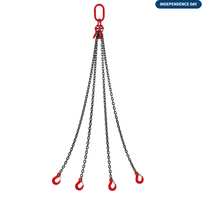 4-Leg Adjustable Chain Sling – 1/4" x 5ft G80 Alloy Steel Rigging, 6,600 lbs Capacity
