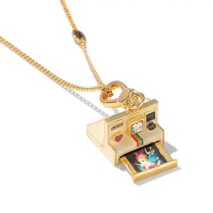 Vibecharm Retro Camera Pull-out Photo Locket - Gold-tone Interactive Instant Film Charm, Long DIY Multi-use Bag Charm & Necklace, Women's Funky Unique Accessories, Core Memories Mini Gift, Bag Charms