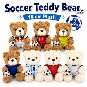 16cm Soccer Teddy Bear Plush Toy, Cute Mini Stuffed Bear with Soccer Ball, Soft Sports-Themed Plush Doll for Desk Decor, Kids Gift & Fan Collection
