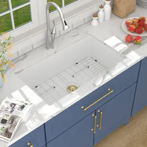 Lordear White Undermount Kitchen Sink 32 Inch Fireclay Porcelain Ceramic sinks Single Bowl Basin 32x19x10 Inch