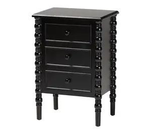 Baxton Studio Malinda Wood 3-Drawer Spindle Legs End Table