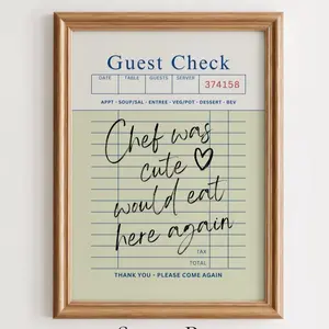 Guest Check Poster – "Chef Was Cute, Would Eat Here Again" – Trendy Funny Kitchen Wall Art, Minimalist Restaurant Decor, Chef Print, Cute Gift Idea