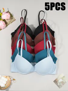 Women's Underwire Bra Set, Everyday, Adjustable Buckle Design, Plain Pattern, Moderate Support, All-Season Comfort, Casual Style, Fit