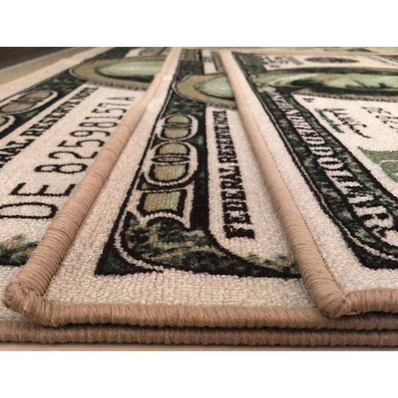 Washable $100 Bill Design Non-Slip Rubberback Modern Runner Rug for Hallway, Kitchen, Bedroom, Multicolor