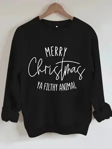 Women's Casual Christmas Graphic Pullover Sweater, Soft Long Sleeve Round Neck Sweatshirt, All-Season Comfortable Wear