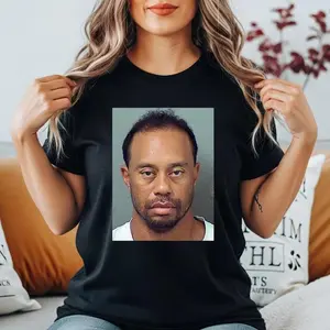 Tiger Woods Mugshot T-Shirt Ironic Wildlife Art Tee