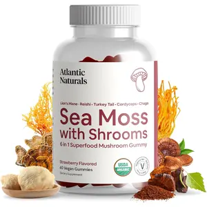 Atlantic Naturals Sea Moss with Shrooms - Mushroom Gummies Supplement - Organic Superfood with Irish Moss, Lion's Mane, Reishi, Cordyceps, Chaga & Turkey Tail - Focus, Energy, Immune Health - 60 ct