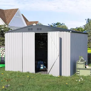 【2 Packages Shipping】10'x10' Metal Storage Shed – Heavy-Duty Steel Outdoor Shed with Lockable Doors for Garden, Patio & Backyard