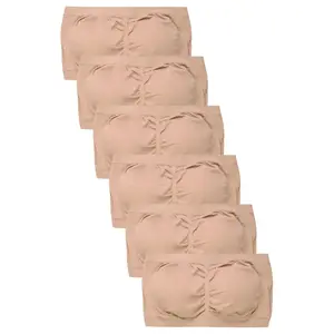 6 Pack Women's Seamless Wireless Strapless Tube Bra Top with Removable Pads High Stretch Padded Bandeau Bra Comfy Breathable Assorted Pack Womenswear