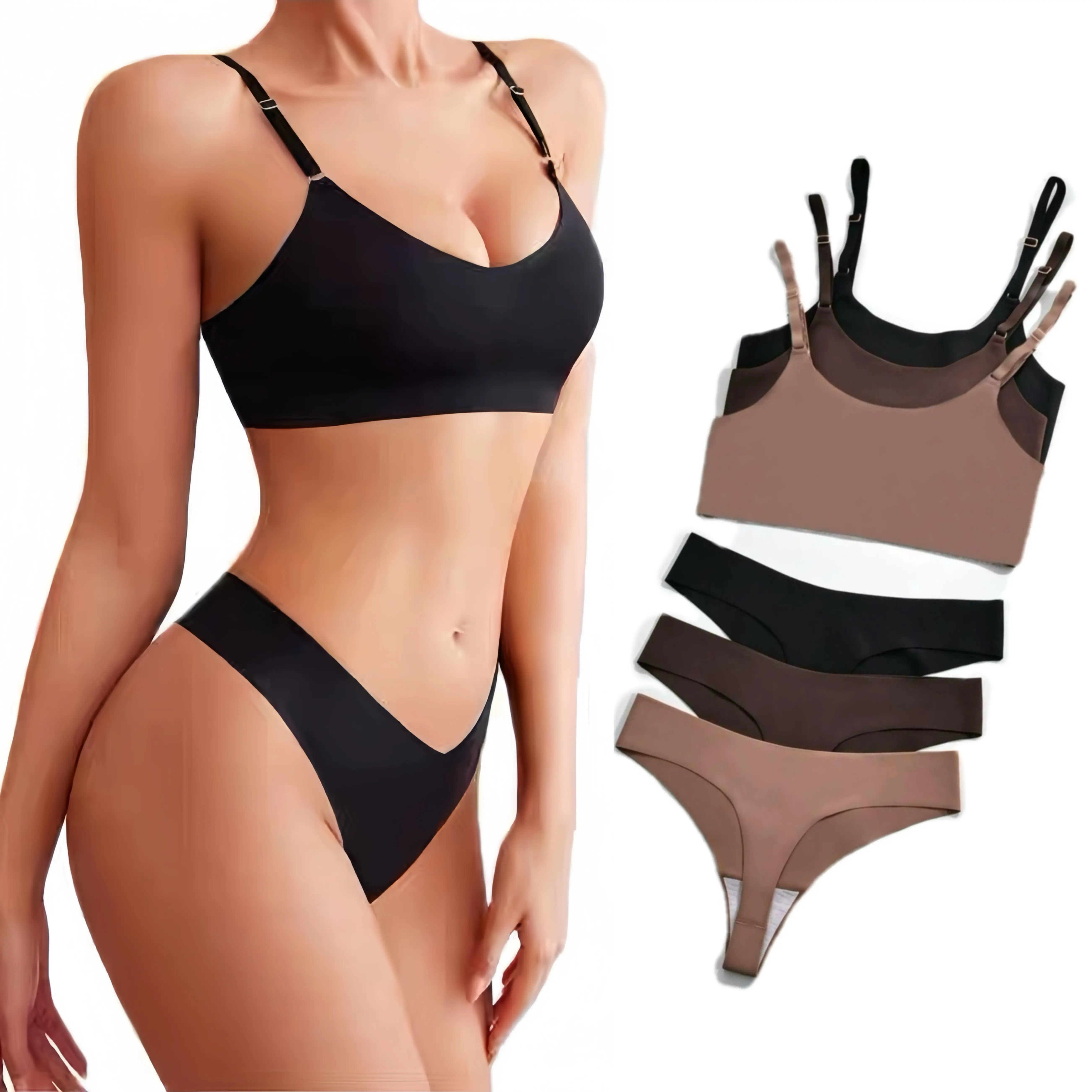 3-Pack Women's Wireless Bra and Panty Set, Seamless Soft Comfort Underwear, Stretchy Everyday Lingerie Set for Work, Home & Casual Wear