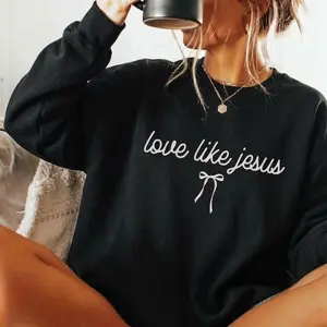 Love Like Jesus sweatshirt for women, Christian crewneck featuring aesthetic Bible verse design, cozy faith-based sweater, perfect church or religious outfit