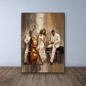 Jazz Dance and Musician Pattern DIY Diamond Arts Colorful Painting Kit without Frame, DIY 5D Diamond Arts Colorful Painting for Bedroom Home Wall Decor