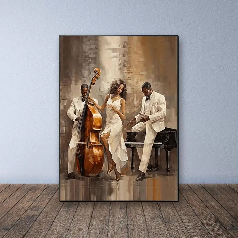 Jazz Dance and Musician Pattern DIY Diamond Arts Colorful Painting Kit without Frame, DIY 5D Diamond Arts Colorful Painting for Bedroom Home Wall Decor