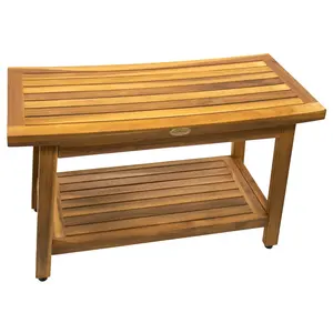 EcoDecors Eleganto Gold 30" Solid Teak Shower Bench with Shelf