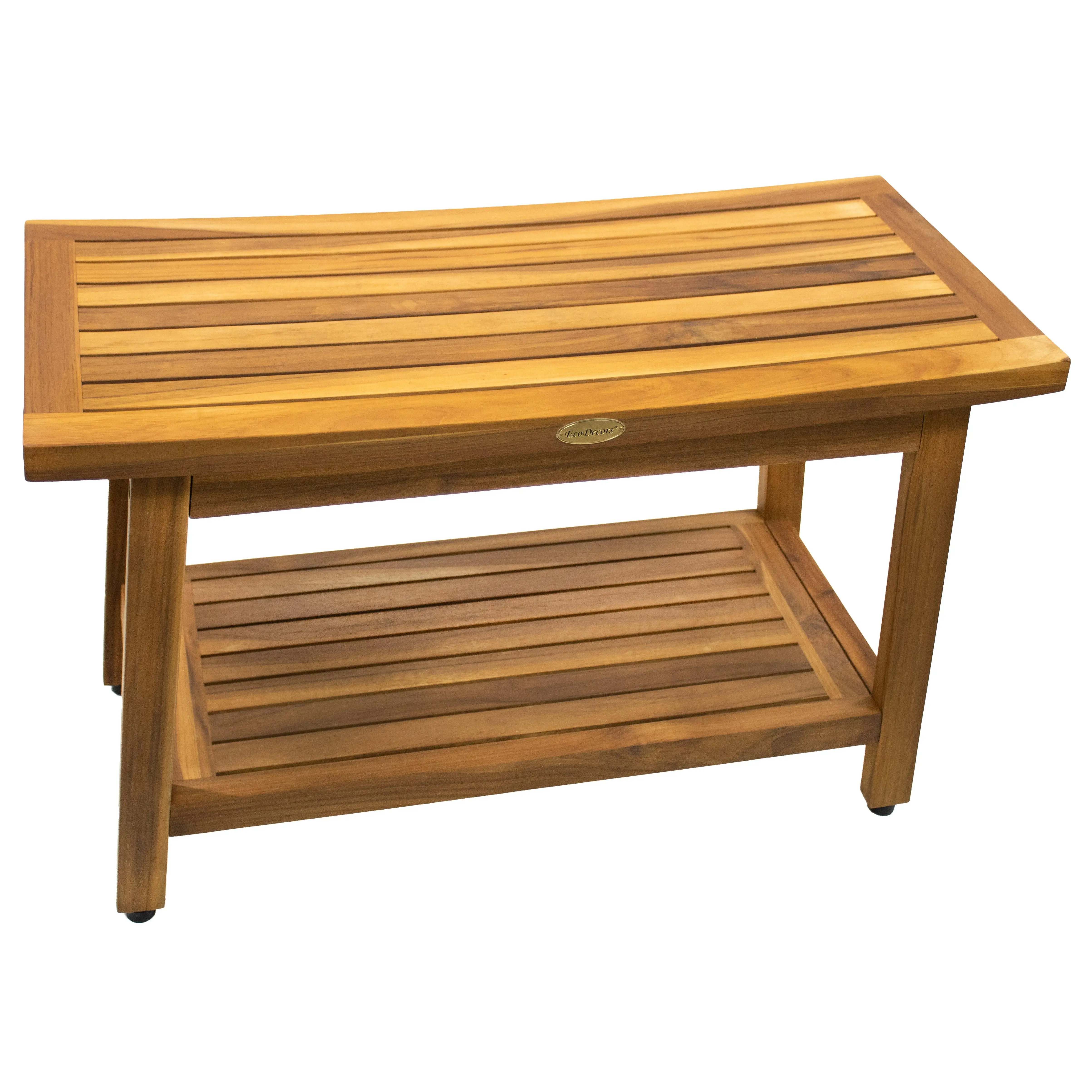 EcoDecors Eleganto Gold 30" Solid Teak Shower Bench with Shelf